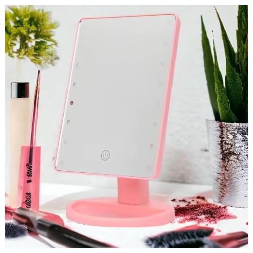 Espelho De Bancada Mesa 16 Led's Portátil Base Porta Objetos Jóias Maquiagem Camarim Articulado Touch Iluminação Facial Rotação 360º (Rosa)