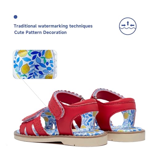 Girls Sandals Open Toe Flat Sandals Hook & Loop Summer Shoes Leather fashion sandals breathable and non-slip（Toddler/Little Kid ）4