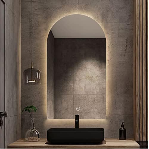 LED Bathroom Mirror Vanity Wall Mirror with Lights, Arched Frameless Backlit Mirror, 3-Color Dimmable Lighted (3000K-4000K-6000K), Touch Sensor, IP54 Waterproof, Explosion-Proof, HD