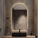 LED Bathroom Mirror Vanity Wall Mirror with Lights, Arched Frameless Backlit Mirror, 3-Color Dimmabl