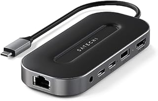 SATECHI Wieloportowy Adapter USB4 6W1 - PD USB-C, 8K HDMI, Port Danych USB-A & USB-C, Gniazdo Słuchawkowe 3,5 mm, Ethernet - Dla MacBook Pro/Air M2/ M1, Pad Pro/Air M2/ M1 I, Mac Mini M2, iMac M1