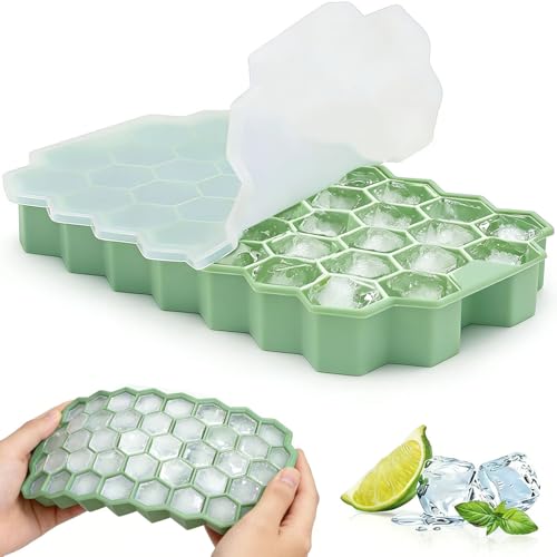 Zonopy Eiswürfelform aus Silikon 1er-Pack 37-Fach Eiswuerfel Form Stapelbar Eiswürfelbehälter Mit Deckel Gekühlte Getränke Whisky und Cocktails LFGB Zertifiziert und BPA Frei Schwarz