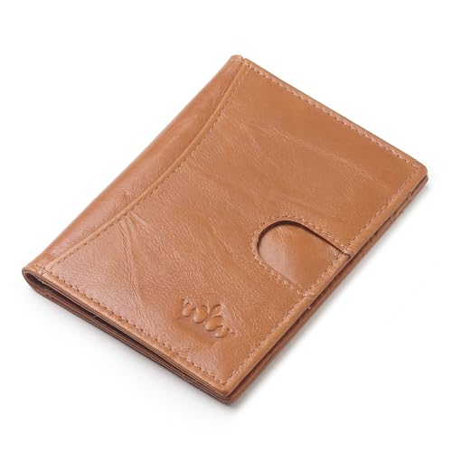 Image of Genuine Leather Bifold RFID Blocking Slim Stylish Credit Debit ATM Card Holder Wallet for Men Women (Tan)