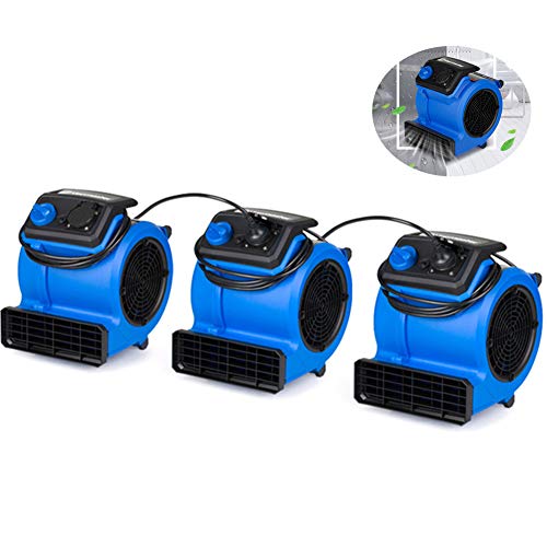 3-Speed Air Mover Blower, Air Mover for Water Damage Restoration Equipment Carpet Dryer Floor Blower Fan Home and Plumbing Use, Blue A