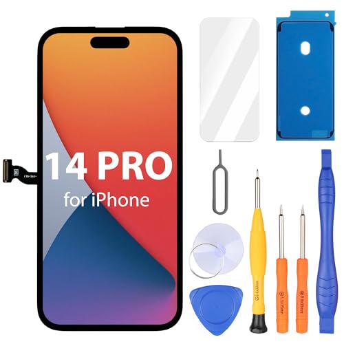 Ayake for iPhone 14 Pro Screen Replacement 6.1 inch FHD LCD Display and Touch Digitizer Screen True Tone Programmable Face ID Remains (for A2650 A2889 A2892 A2891 A2890)