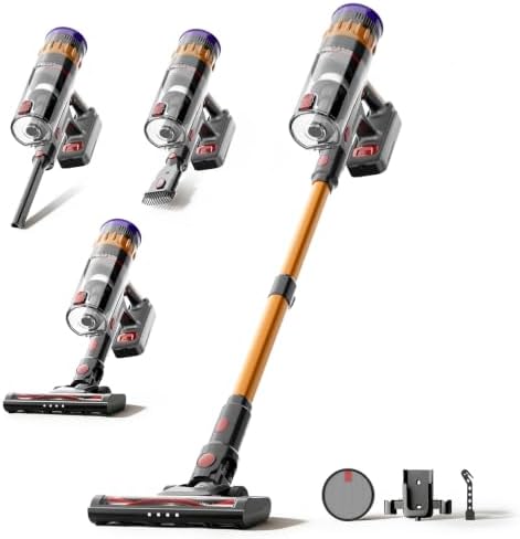 Lefant Akku Staubsauger 40KPa/450W/42Min für Tierhaare/Teppiche/Hartböden | Staubsauger Kabellos mit LED-Touchdisplay, Kabelloser Staubsauger Anti-Tangle-Bürste, 5-fach Filtration,