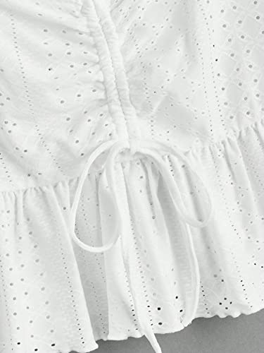 SweatyRocks Women's Ruffle Hem Cap Sleeve Shirts Sweetheart Neck Peplum Blouse Top4