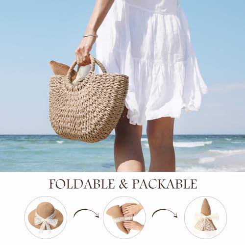 Image of Beach Hats for Women, Sun Straw Hat for Women, UPF 50+ UV Sun Protection Sun Hat Womens, Foldable Floppy Sun Hat
