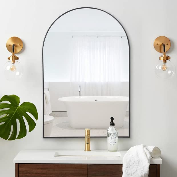COFENY Arched Mirror, 26"x38" Black Bathroom Mirror with Metal Frame, Wall Mounted Mirrors Decor Modern Dresser Mirror for Bedroom Living Room Entryway
