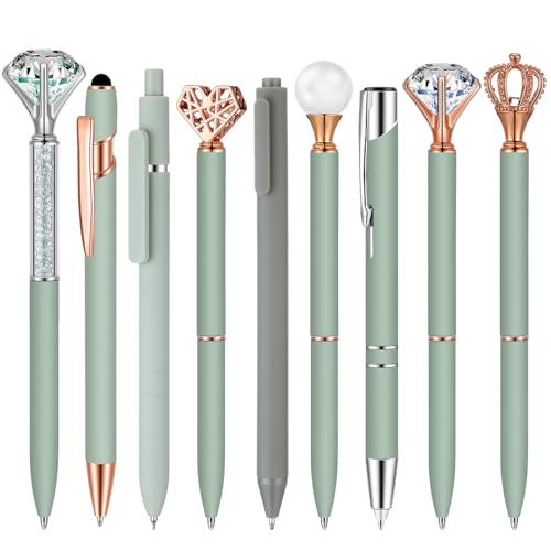 Janmini 9 Pcs Ballpoint Pens Set Metal Crystal Diamond Glitter