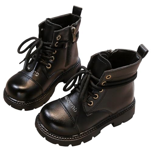IWIHMIV Girl Boots Kids Ankle Boots Side Zipper Thick Sole Short Booties Winter Non Slip Outdoor Lace Up Shoes2
