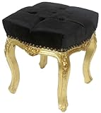 Hauteur env.: 35 cm Casa Padrino Tabouret Baroque Noir/Or 45 x 40 x H. 35 cm - Tabouret Baroque Fait Main avec Strass - Mobilier de Style Baroque