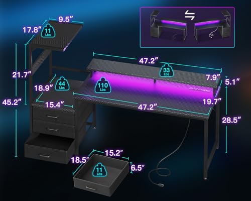 Image of AODK 63 inch Gaming Desk with PC Display Stand, Reversible Steel Wood Computer Desk for Gaming Setup, Tiered Design to Show Off Your PC Tower & Accessories, Black