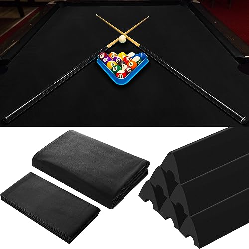 Mixweer Billiard Cloth for 8 ft Pool Table Pre Cut Felt with 6 Cloth Strips and 6 Pool Table Rubber Bumpers for Bars, Clubs, Hotels Replacement(Black)