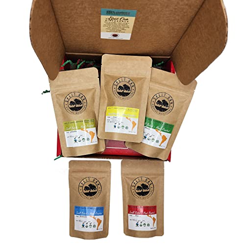 Coffee Samples 5 Pack Coffee Gift Set Las Americas. Gourmet Organic Medium Roast whole Bean Coffee with Best Beans From Mexico, Guatemala, Peru, Colombia and Brazil