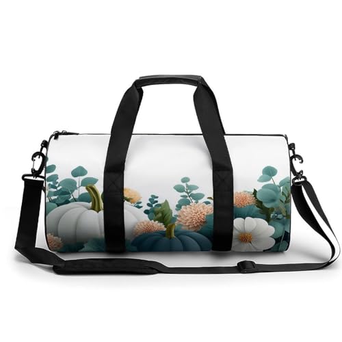 Bolsa de deporte cilíndrica de viaje color marfil y blanco con estampado de flores exclusivas