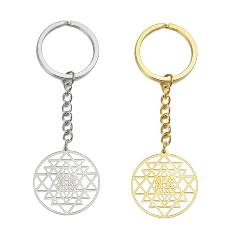 EUEAVAN Sri Yantra Chakra Llavero Geometría Sagrada Llavero Hinduismo Símbolo Amuleto Talismán Hindú Meditación Religión Joyería, plateado+dorado, Medium