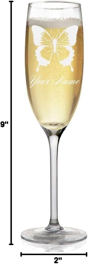 Champagne Glass, Swallowtail Butterfly, Personalized Engraving Included