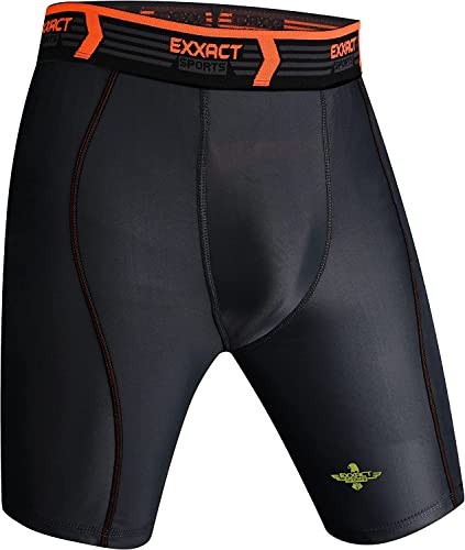 Exxact Sports Mens Compression Shorts With Soft Athletic Cup - Men's Sports Compression Shorts For Baseball, Football - Am, Black #TOP1