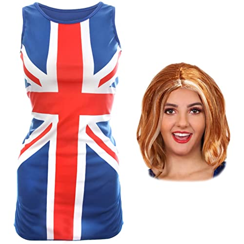 Vestido de mujer Union Jack y peluca de jengibre