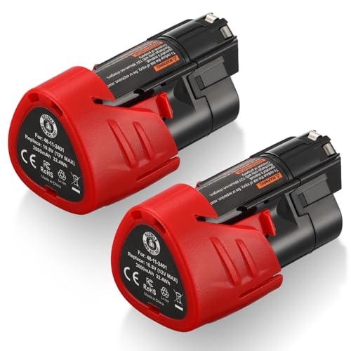 UTRBATT 2 Pack 12V 3000mAh M12 Replacement Battery for Milwaukee Lithium-ion Battery Compatible with M12 48-11-2411 48-11-2420 48-11-2401 48-11-2402 48-11-2401 12-Volt Cordless Tools