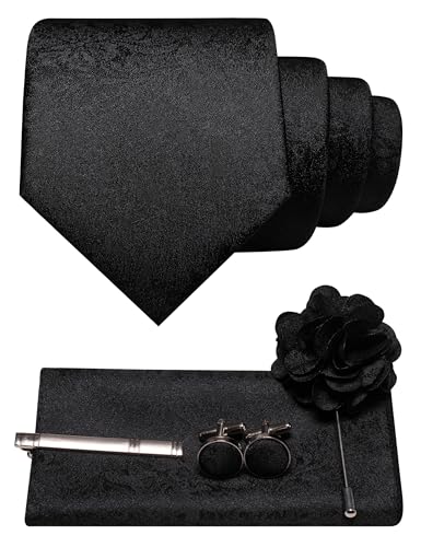 Image of JEMYGINS Mens Tie and Lapel Pin Necktie Pocket Square Cufflinks and Tie Clip Sets for Business Casual 5PCS