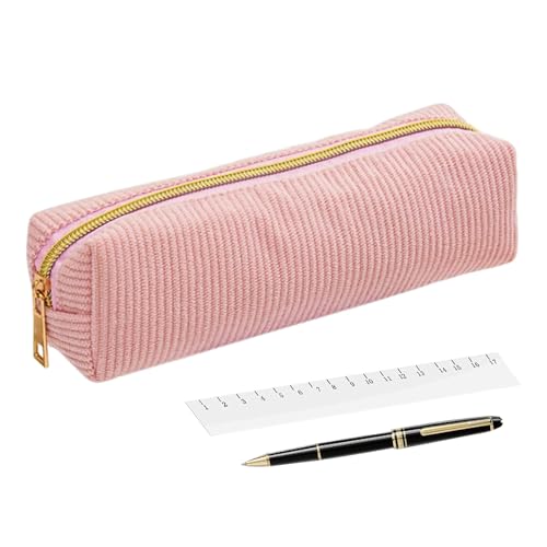 Jingmiger Estuche escolar, estuche estético, color liso, de pana de gran capacidad, para lápices, goma de borrar, regla, para estudiantes, jóvenes, rotuladores, reglas, marcadores, Rosa., ver