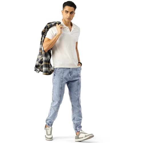 Image of PARIS HAMILTON Men Relaxed Fit Stretchable Heavy Fade Denim Jogger Jeans