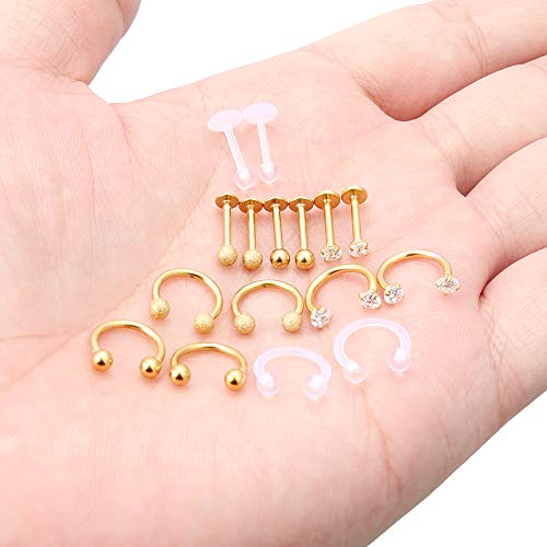 Dyknasz Surgical Steel Lip Rings Clear Diamond CZ Labret Studs Tragus Horseshoe Ring Helix Hoop Earring Body Jewelry Piercing Retainer for Women Men 16 Gauge3