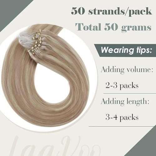 LaaVoo Micro Loop Hair Extensions 16 Inch Real Human Hair Remy Straight Highlight Ash Blonde & Platinum Blonde Invisible Micro Ring Hair Extensions 50g 50s #18/613 - Image 3