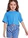 Girls Short Sleeve Crop Tops Kids Fashion Athletic Crew Neck Cropped T Shirts Casual Basic Tees Lake Blue