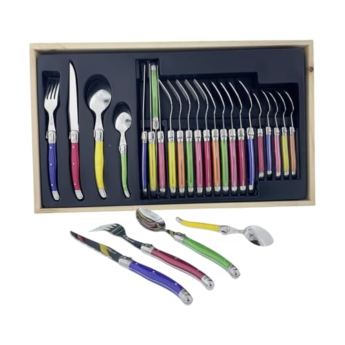 Pradel Excellence - I7214P - Ménagère Laguiole 24 Pièces - 6 Couteaux, 6 Fourchettes, 6 Cuillères à Soupe, 6 Cuillères à Café - Lames Inox - Manches...