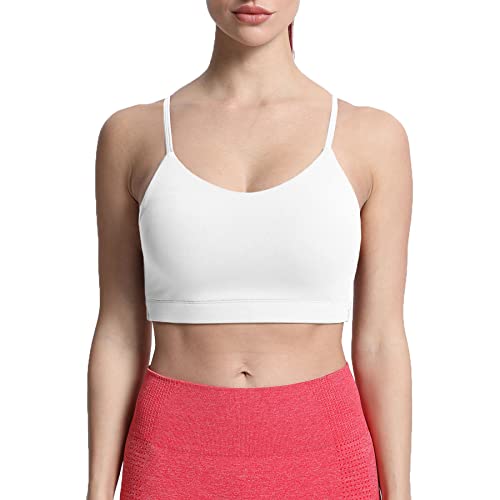 Aoxjox Women's Workout Sports Bras Fitness Padded Backless Yoga Crop Tank Top Square Twist Back Cami (White, Small) #TOP2