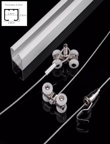 Invisible Sliding Picture Hanging Rail - Adjustable Nylon Rope Track for Canvas, Art & Wall Decor (200cm/78in, 2 Hooks, 150cm/59in) - Perfect for Home Decoration