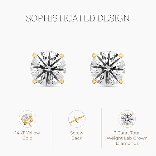 Gilded IGI Certified Lab-Grown Diamond 14KT White Gold and Yellow Gold Stud Earrings for Women| Hypoallergenic Fine Gold Jewelry | 4-Prong Basket, Screw Back Nut | VSI1 Clarity, E-F Color, Round Cut and Princess Cut | 1-2-3 Carat Total Weight2