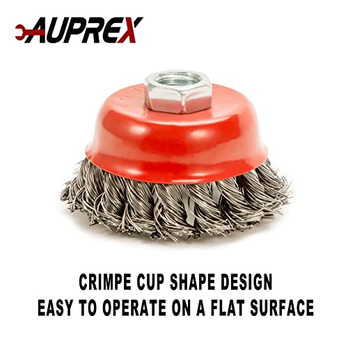 Image of AUPREX 2 Pack Knotted Wire Cup Brush for Angle Grinders with 5 /8 Inch | 11 UNC Threaded Arbor- 0.02 Inch Carbon Steel Wire for Rust,Corrosion,Paint Removal and Other Heavy-Duty Conditioning for Metals