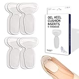 Doctor Developed Heel Inserts for Women and Men, Reusable Silicone Gel Heel Pads for Shoes That are Too Big/Loose Boots, High Heel Grips Blister Protectors Heel Cushions, Handbook Included (4 Pairs)