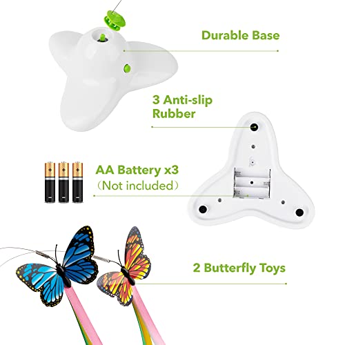 Pet Prime Cat Butterfly Toy Interactive Flutter Bug Kitty Electric Automatic 360°Spinning Flying Toys for Indoor Cats with 2 Replacement Butterflies - Thumbnail 3