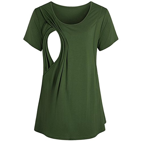 QinMM Camiseta de Mujer Lactancia de Doble Capa, premamá Maternidad Blusa Manga Corta Camisas Tops (Verde, M)
