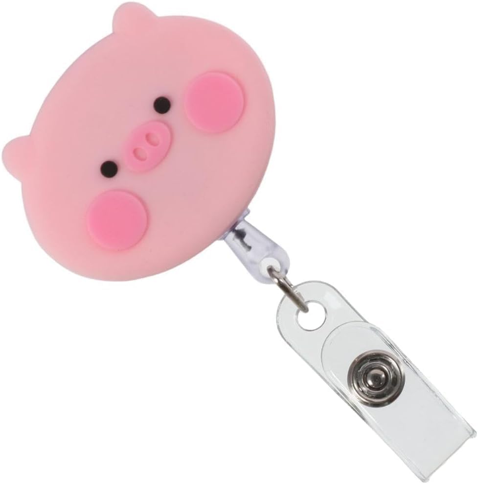 Pink Pig Retractable Badge Reel, Name Card Holder Keys Lanyard Work Card Clip, Pig Chest Card ID Card Clips, Cute Nurse Badge Holder for Identification Badges and Supplies