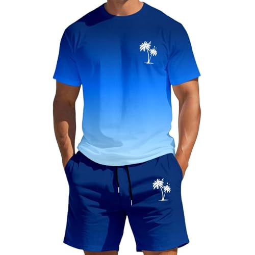 Conjunto de dos piezas para hombre con camiseta de degradado de verano y pantalones cortos casuales 1