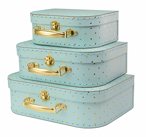 Jewelkeeper Paperboard Suitcases, Set Of 3 – Vintage Decorative Storage Box - Luggage Decor Storage - Gift Boxes For Birthday,Weddings,Anniversary – Old Home Decoration - Turqoise And Gold Design #TOP1
