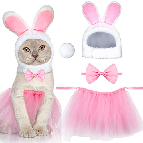 4 Pcs Bunny Costume Set Bunny Rabbit Hat With Ear Bunny Ears Pet Headband Lace Tutu Skirt With Bunny Ears Tail And Bow For Easter Cats Small Dogs Party Costume Accessory #TOP22