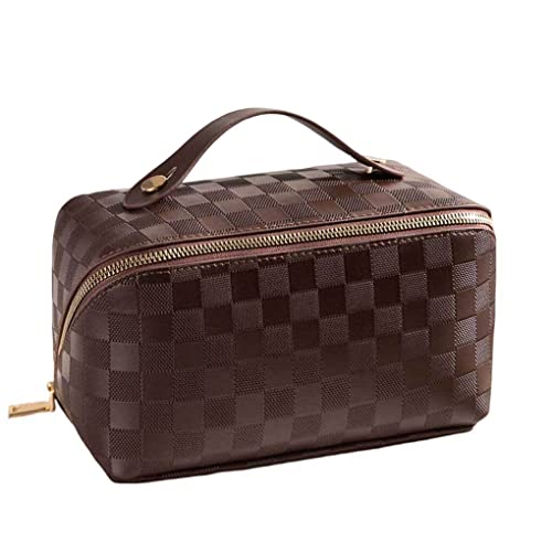 irene inevent Bolsa de maquiagem PU à prova d'água com padrão de rede Bolsa de mão Necessários de v