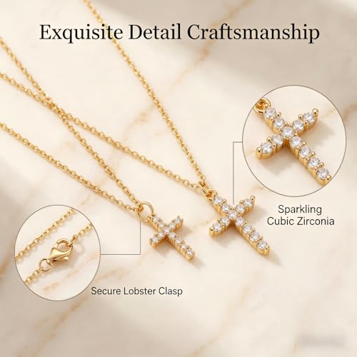 Gold Plated Cross Necklace Women Dainty Layered Cubic Zirconia Cross Pendant Necklaces - image 5