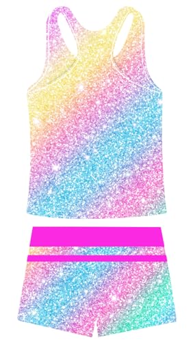 Image of UNIFACO Girls Swimsuits Two Piece Tankini Bathing Suits Boyshort Summer Beach Rash Guard Swimwear for 4-13T