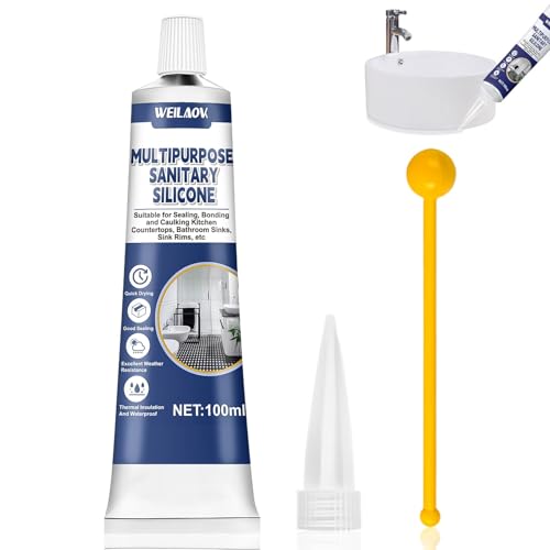 WEILAOK Silicona Transparente Baño, Silicona Baño, Sellador Impermeable Transparente con Boquilla Puntiaguda, Impermeable y Resistente a la Humedad, 100 ML