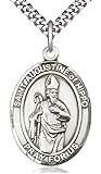 Heartland Store Men's Pewter Oval Saint Augustine of Hippo Medal + 20 inch Rhodium Plate Chain &...