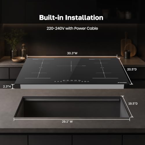 Image of ThermoMate 30 Inch Induction Cooktop, 5 Burners Electric Stove Top with Bridge-SYNC, 9600W Built-in Induction Cooktop, 9 Heat Levels, Power Boost, Sensor Touch Control, Timer & Child Lock, 240V