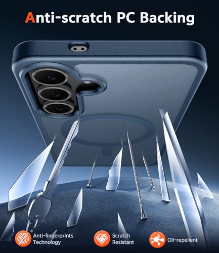 Image of FNTCASE for Samsung Galaxy S25-FE Case: Magnetic Matte Phone Cases with Screen Protector Drop Proof Compatible with Magsafe Slim Rugged Shockproof Protective Translucent Cell Cover (C-Frosted Blue)